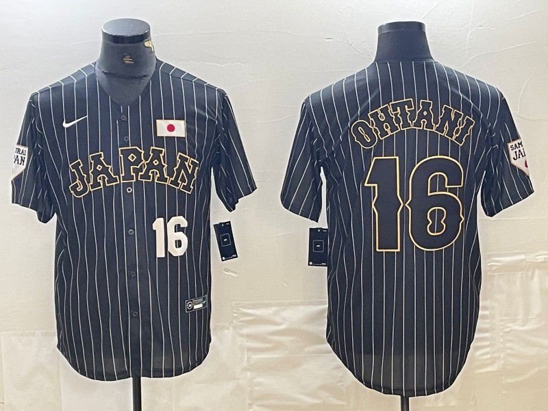 Men 2025 World Cub Japan #16 Ohtani Black Stripe Nike MLB Jersey style 10